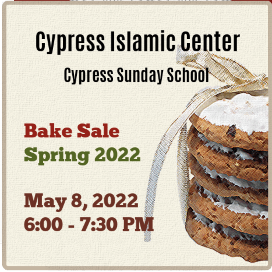 Sunday school bake sale spring 2022 on May 8 2022 at 6 p.m.